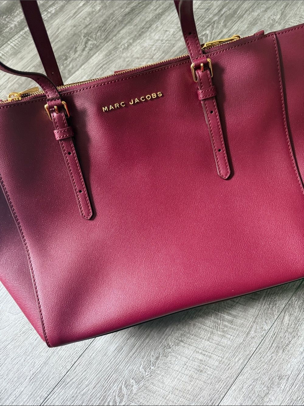 Marc Jacobs Wine Leather Tote with Gold Hardware
